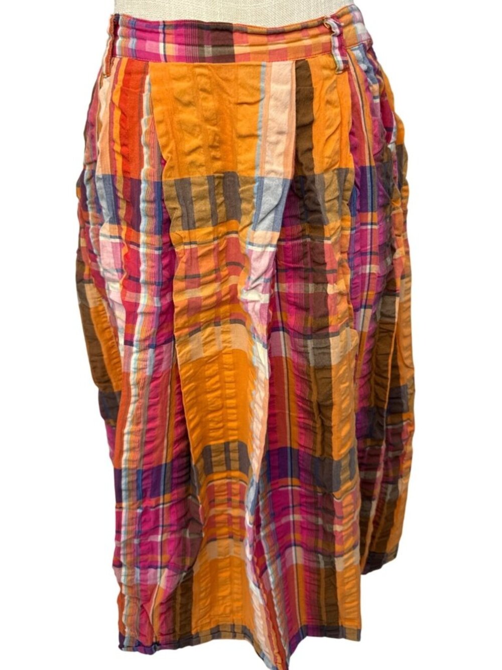 Anthropologie Plaid Midi Skirt Multicolor Elastic Waist XS